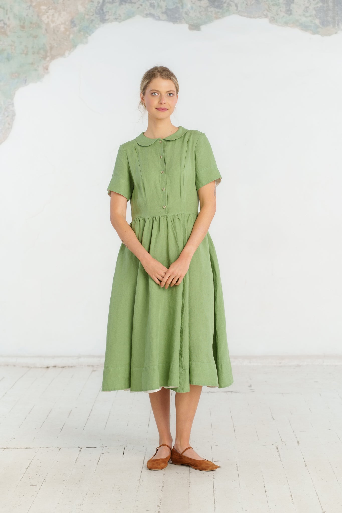 Classic Nursing Dress, Short Sleeve, Matcha Latte