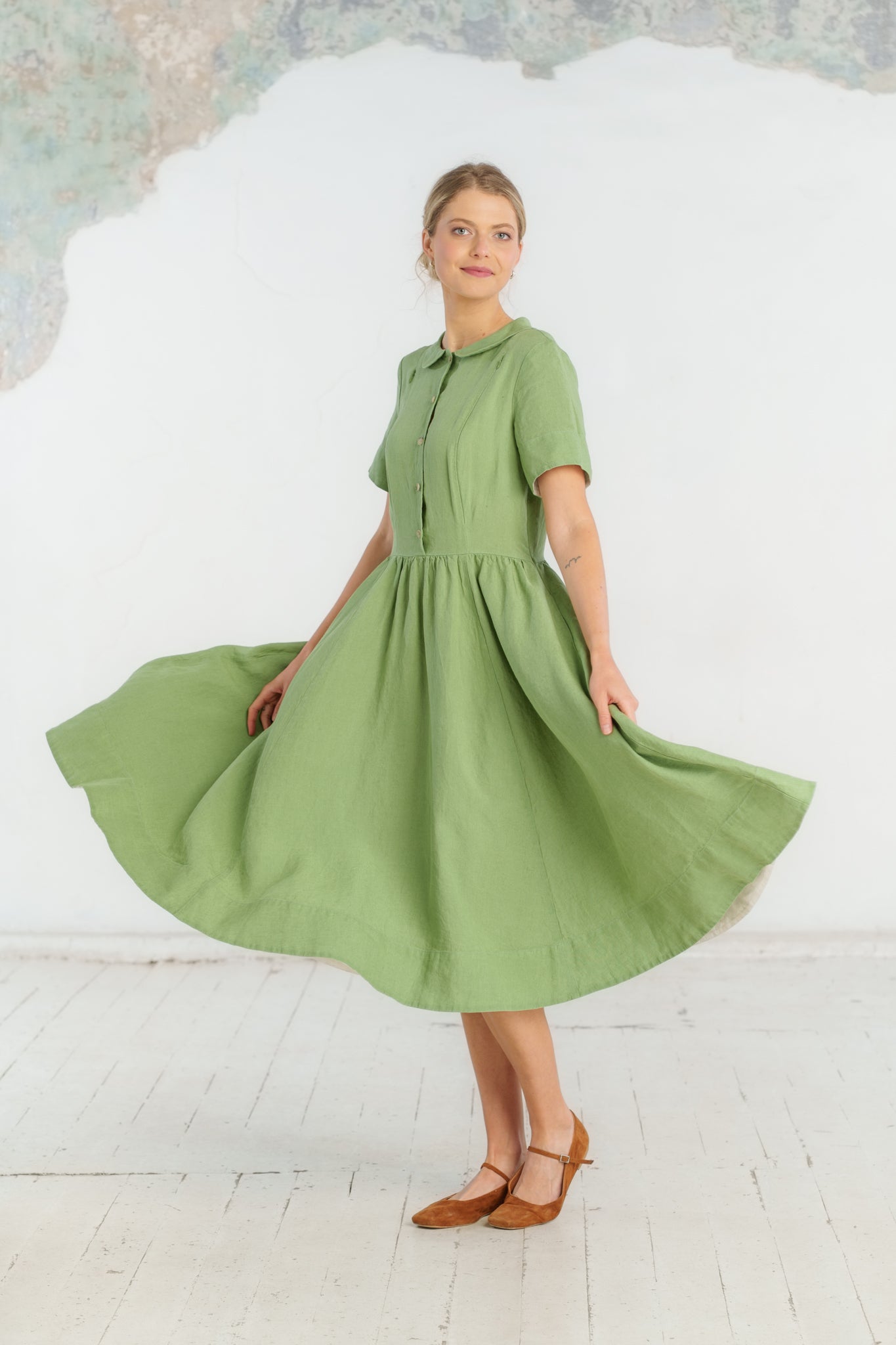 Classic Nursing Dress, Short Sleeve, Matcha Latte