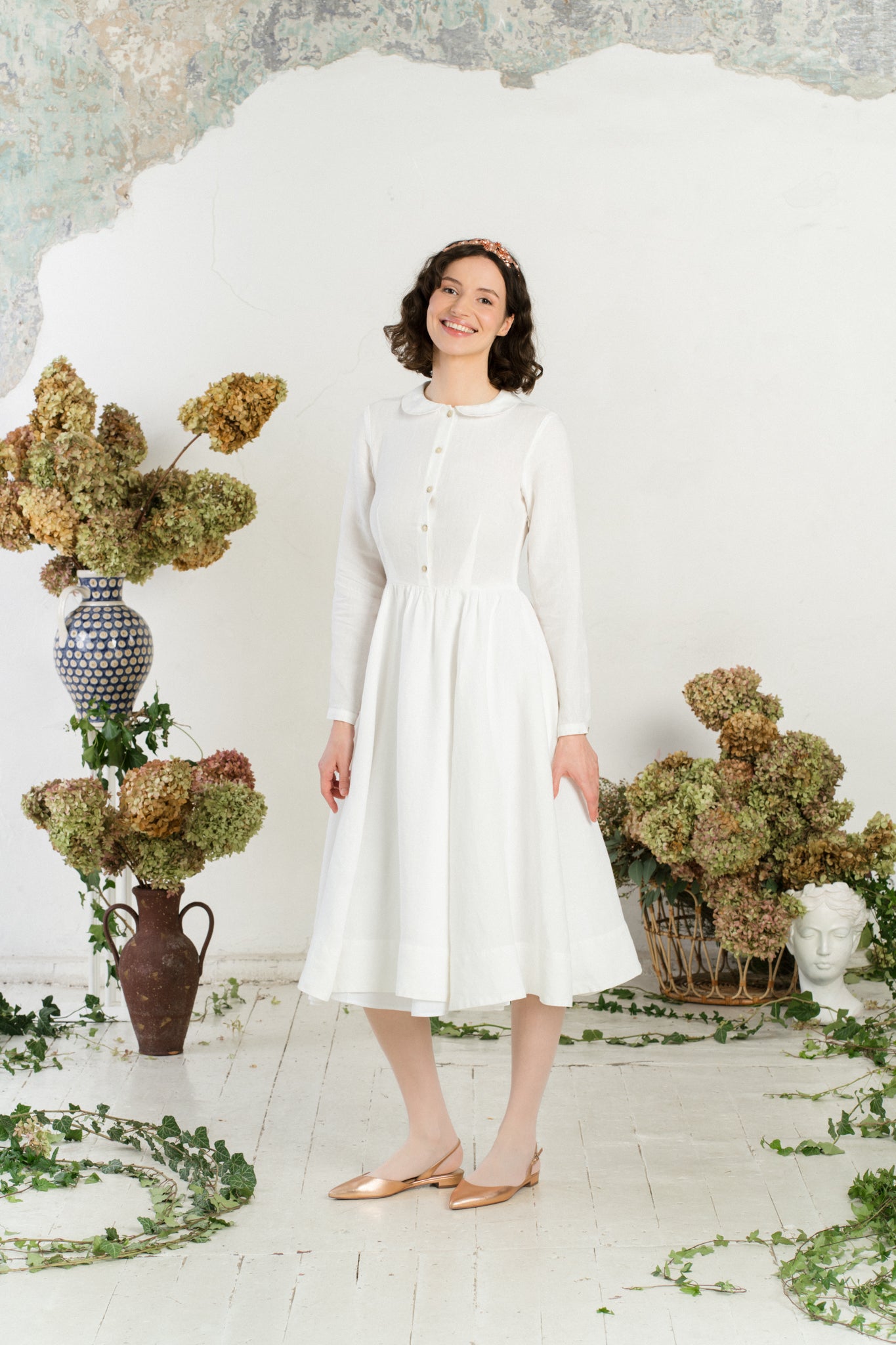 Classic Dress, Long Sleeve, White Magnolia