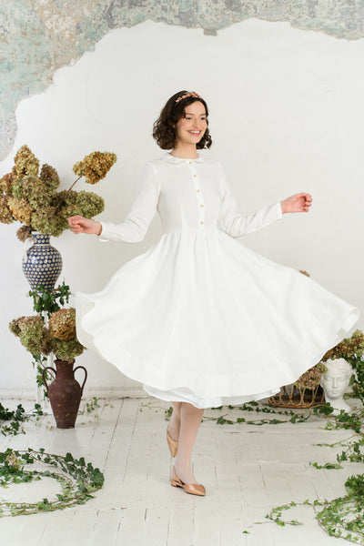 Classic Dress, Long Sleeve, White Magnolia
