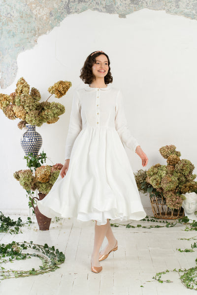 Classic Dress, Long Sleeve, White Magnolia