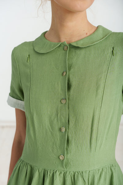 Classic Nursing Dress, Short Sleeve, Matcha Latte