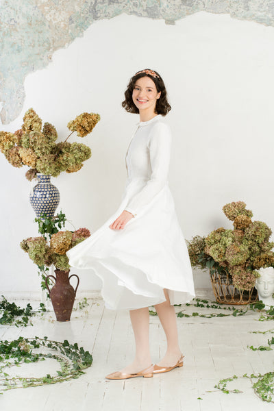 Classic Dress, Long Sleeve, White Magnolia