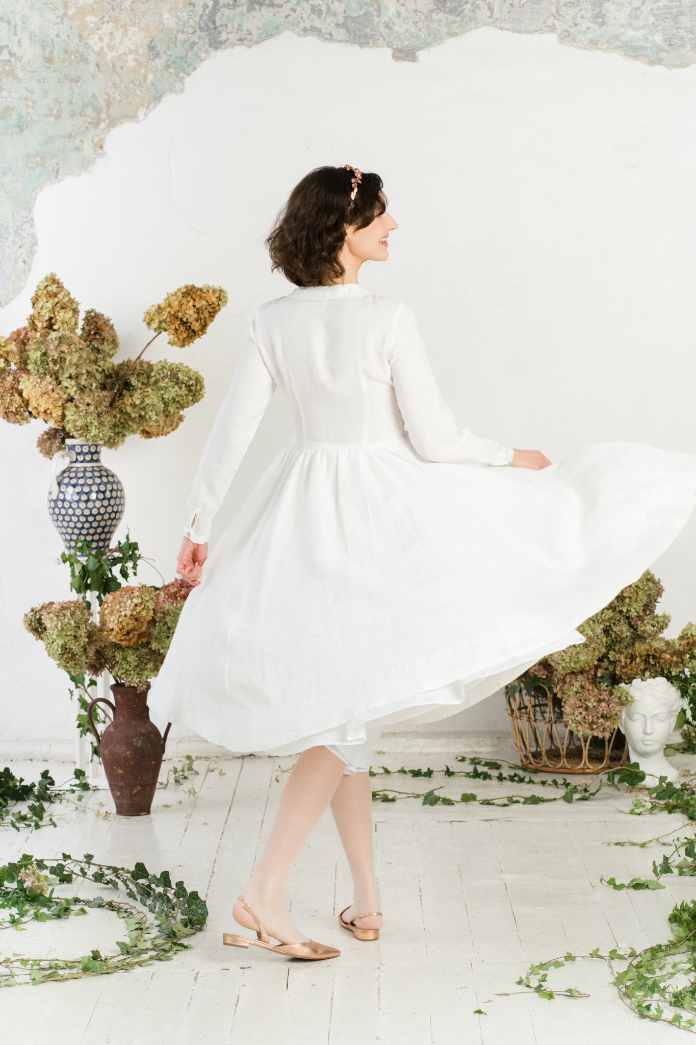 Classic Dress, Long Sleeve, White Magnolia