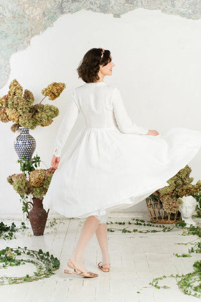 Classic Dress, Long Sleeve, White Magnolia
