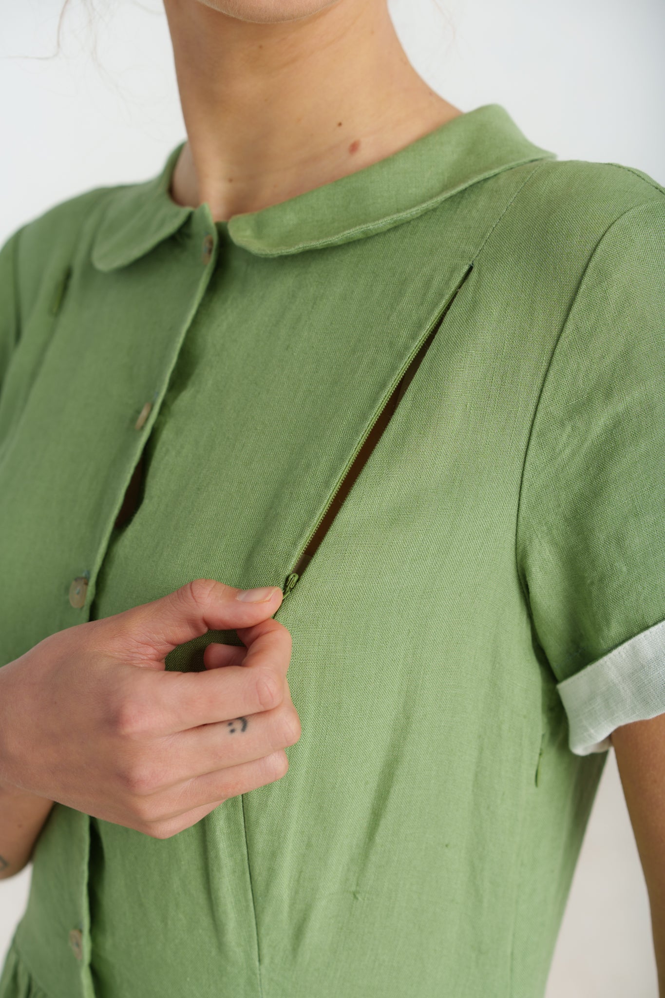 Classic Nursing Dress, Short Sleeve, Matcha Latte