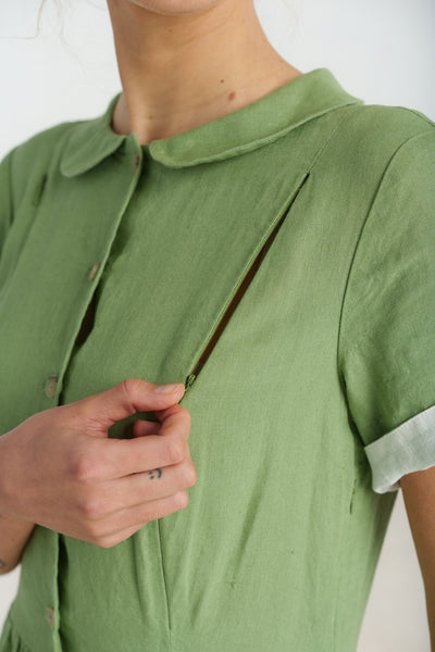 Classic Nursing Dress, Short Sleeve, Matcha Latte