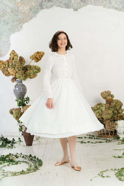 Classic Dress, Long Sleeve, White Magnolia