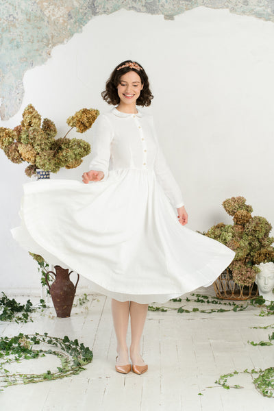 Classic Dress, Long Sleeve, White Magnolia