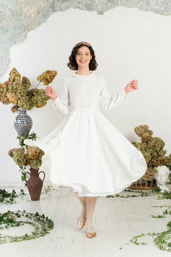 Classic Dress, Long Sleeve, White Magnolia