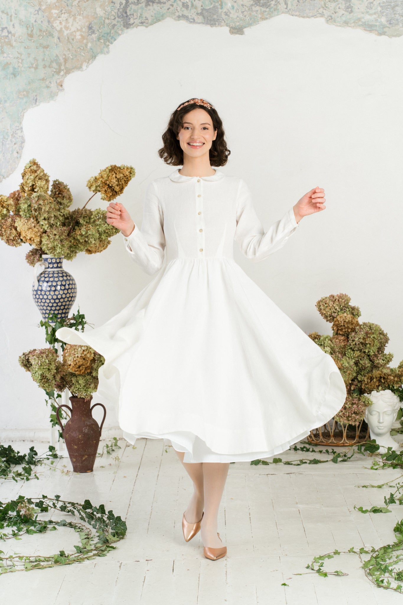 Classic Dress, Long Sleeve, White Magnolia