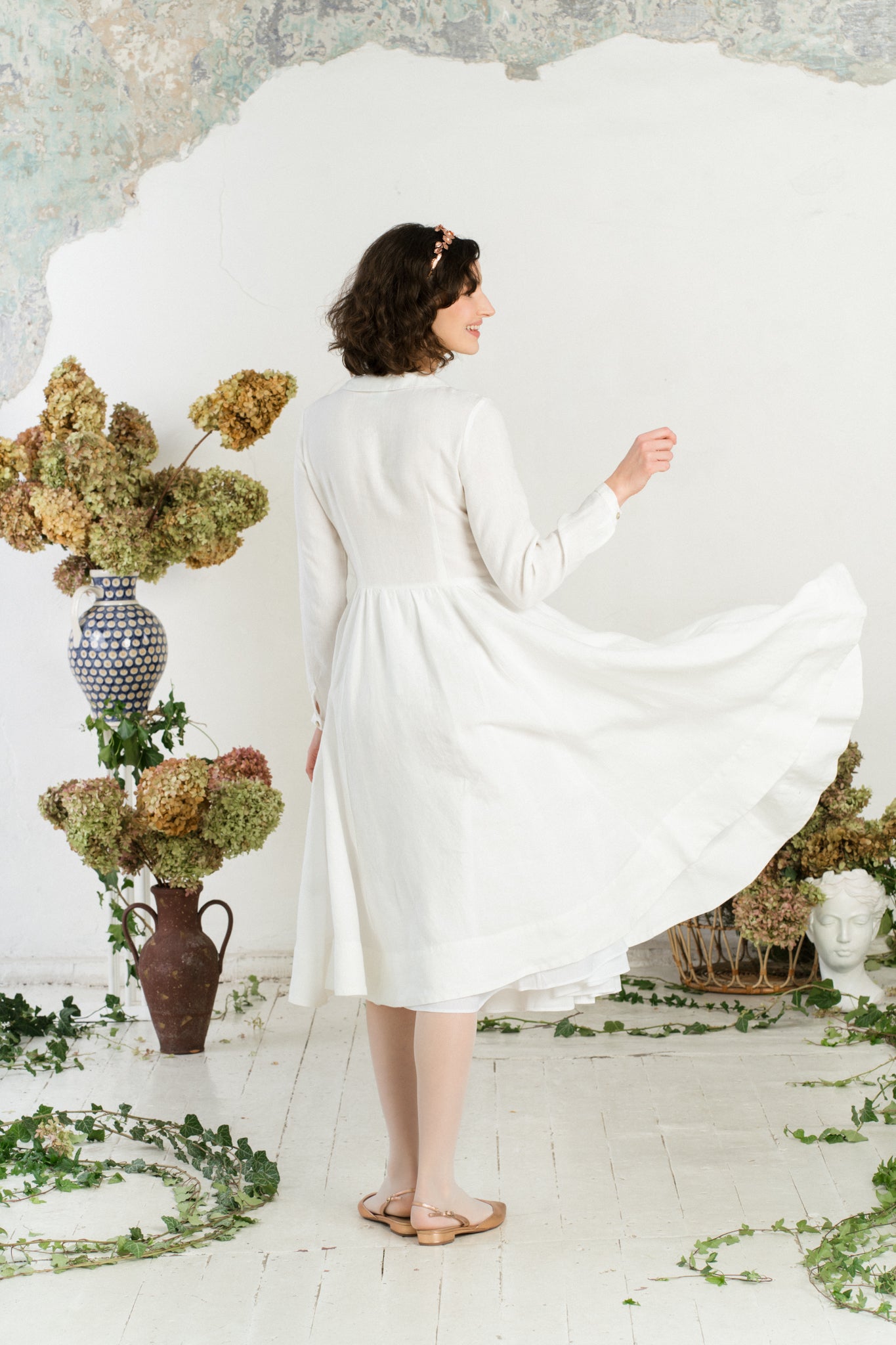 Classic Dress, Long Sleeve, White Magnolia