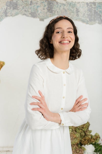 Classic Dress, Short Sleeve, White Magnolia
