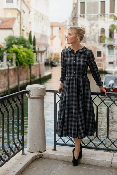 Classic Dress, Long Sleeve, Black Tartan#color_black-tartan