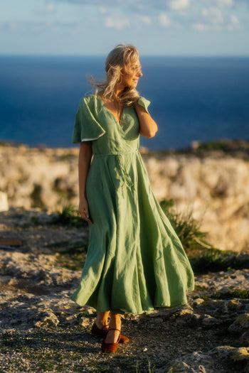 Maxi Wrap Dress, Butterfly Sleeve, Matcha Latte
#color_matcha-latte