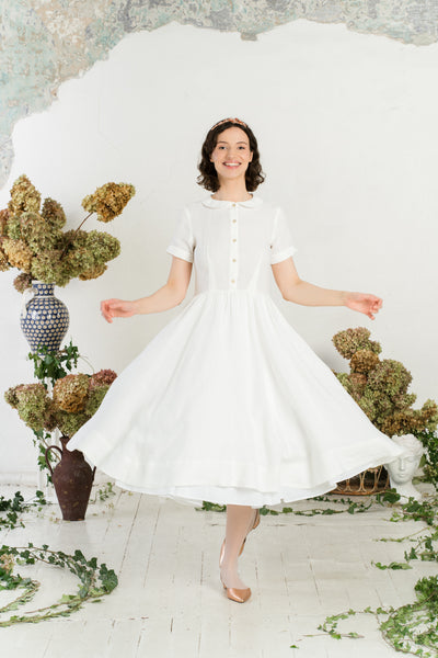 Classic Dress, Short Sleeve, White Magnolia