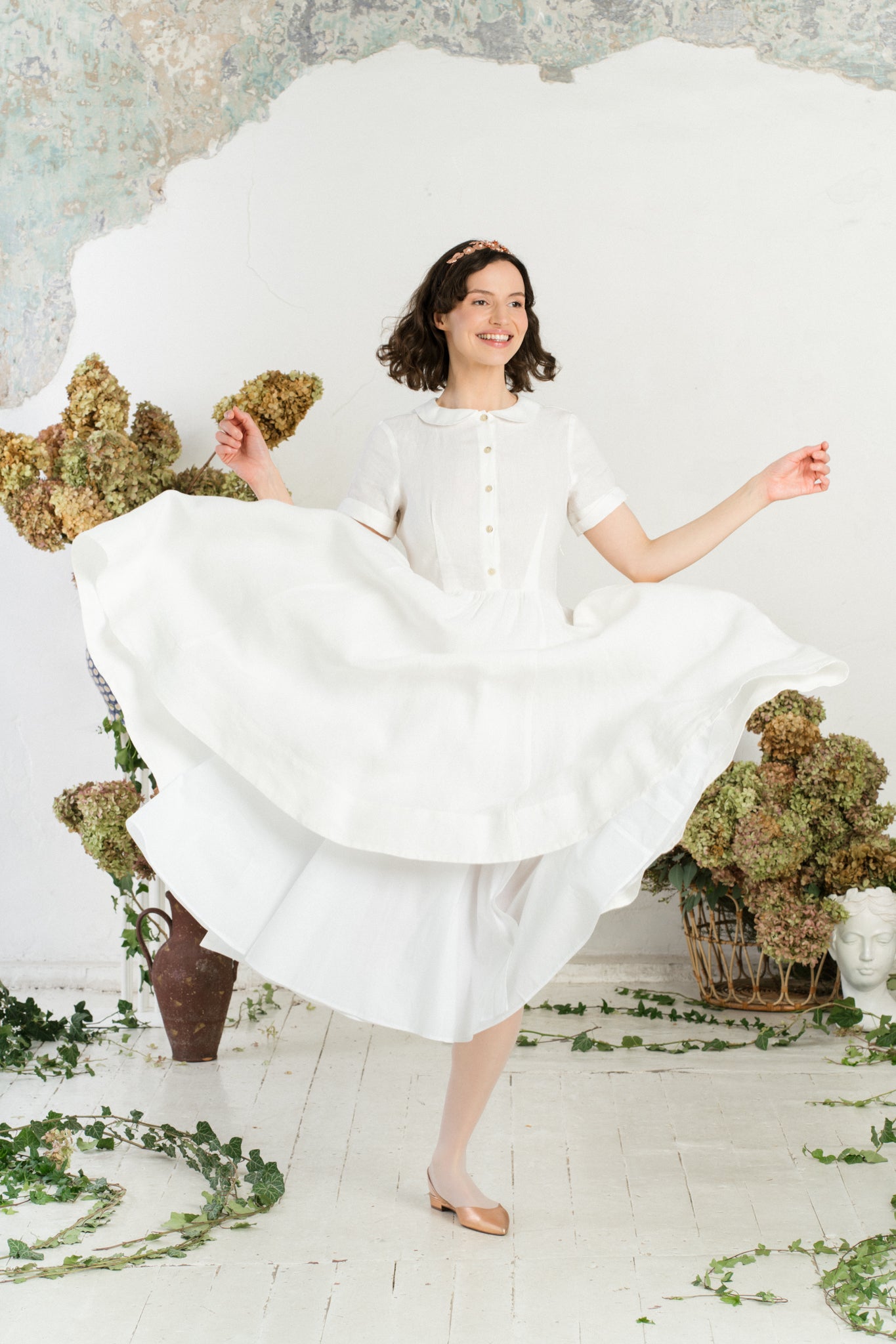 Classic Dress, Short Sleeve, White Magnolia