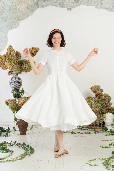 Classic Dress, Short Sleeve, White Magnolia