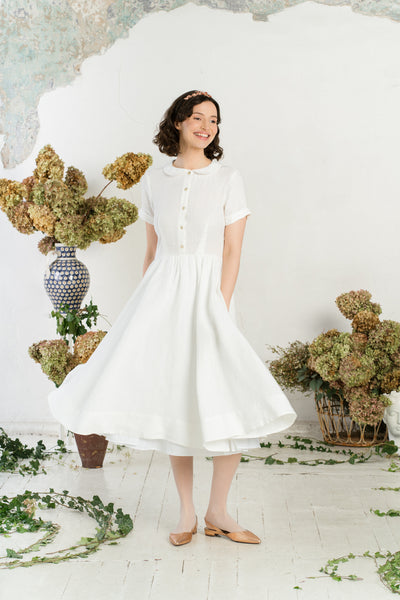 Classic Dress, Short Sleeve, White Magnolia