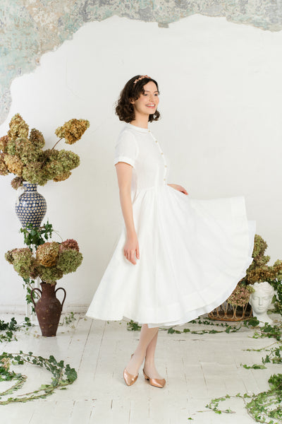 Classic Dress, Short Sleeve, White Magnolia