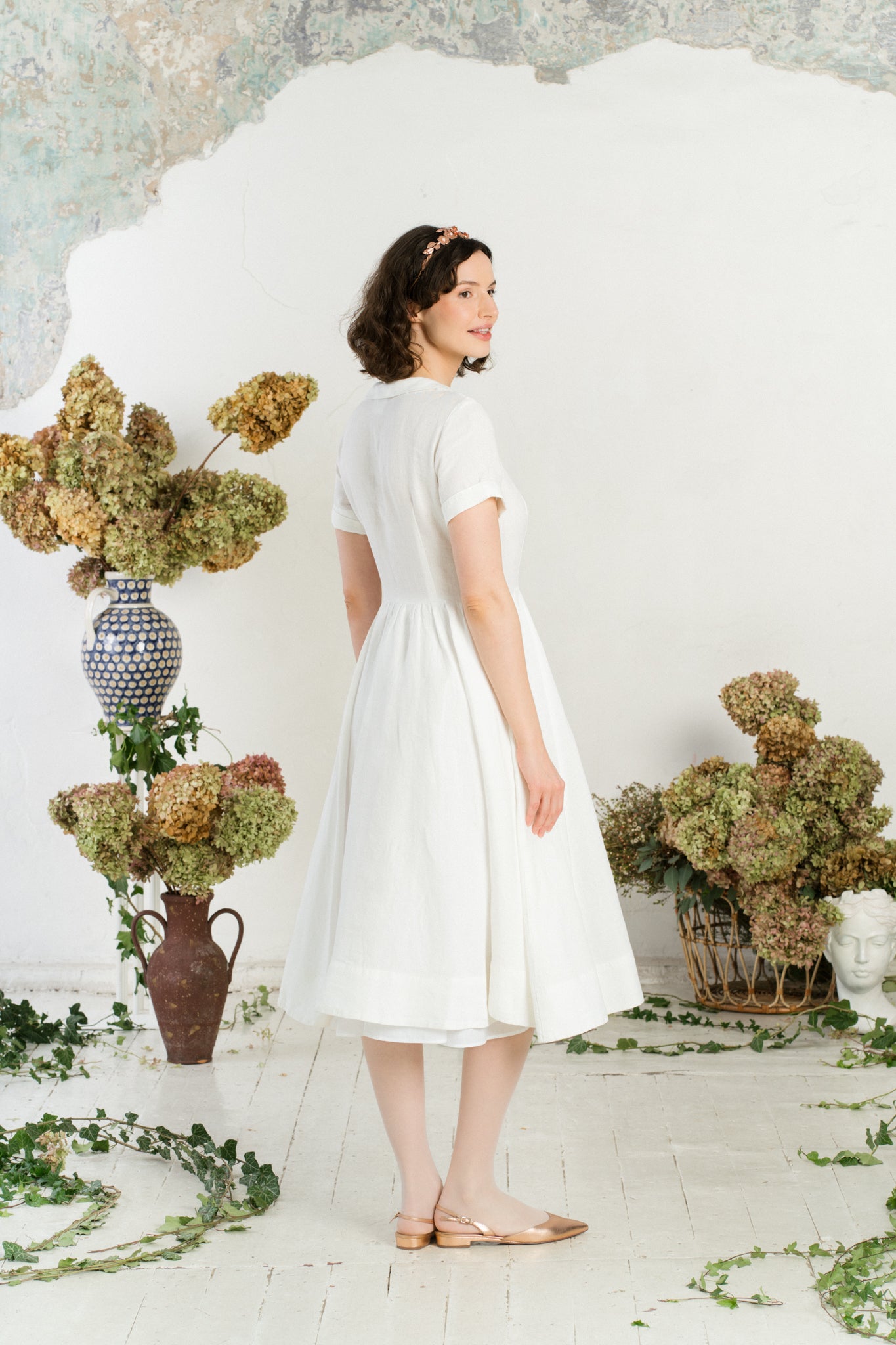 Classic Dress, Short Sleeve, White Magnolia