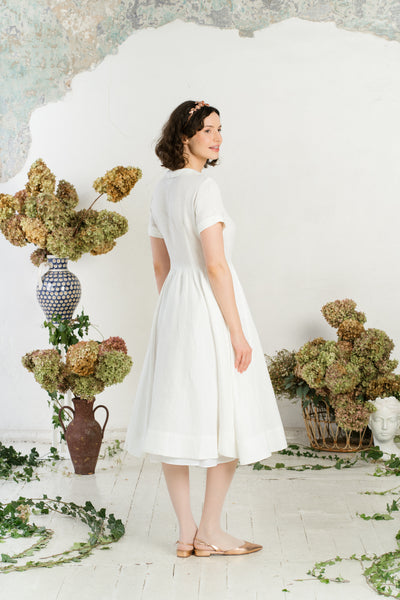 Classic Dress, Short Sleeve, White Magnolia