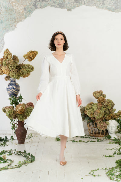 Bridget Dress, Long Sleeve, White Magnolia