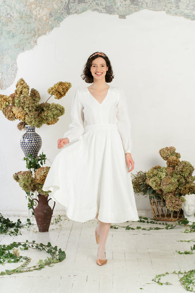 Bridget Dress, Long Sleeve, White Magnolia