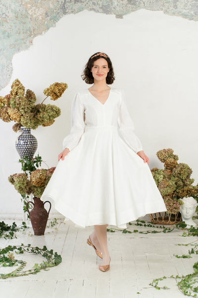 Bridget Dress, Long Sleeve, White Magnolia
