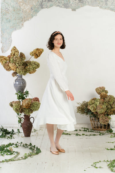 Bridget Dress, Long Sleeve, White Magnolia