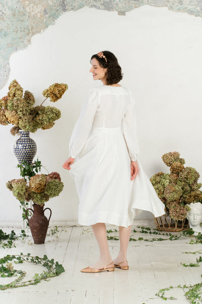 Bridget Dress, Long Sleeve, White Magnolia