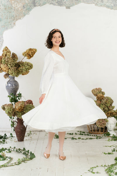 Bridget Dress, Long Sleeve, White Magnolia