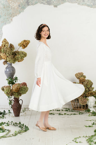 Bridget Dress, Long Sleeve, White Magnolia