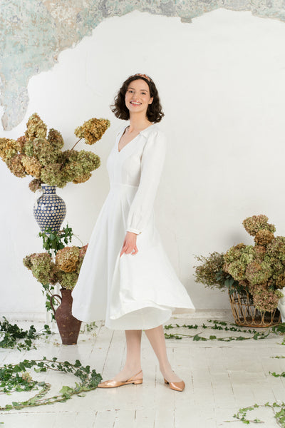 Bridget Dress, Long Sleeve, White Magnolia
