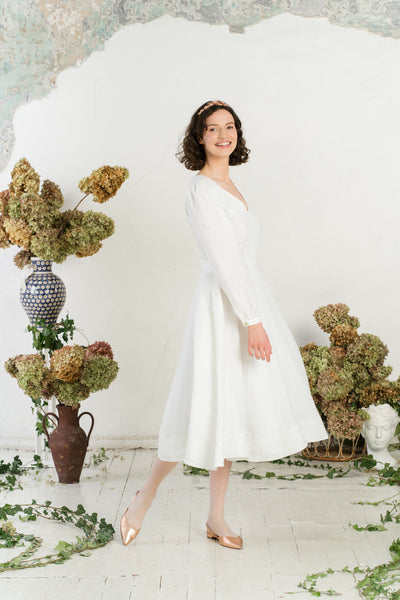 Bridget Dress, Long Sleeve, White Magnolia