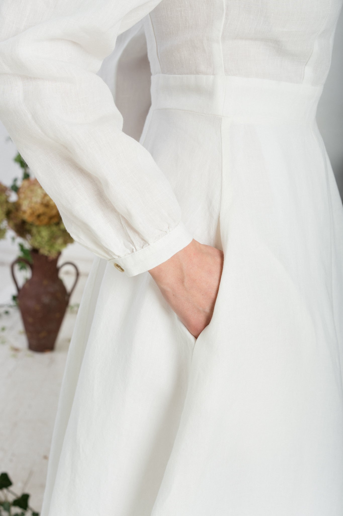 Bridget Dress, Long Sleeve, White Magnolia