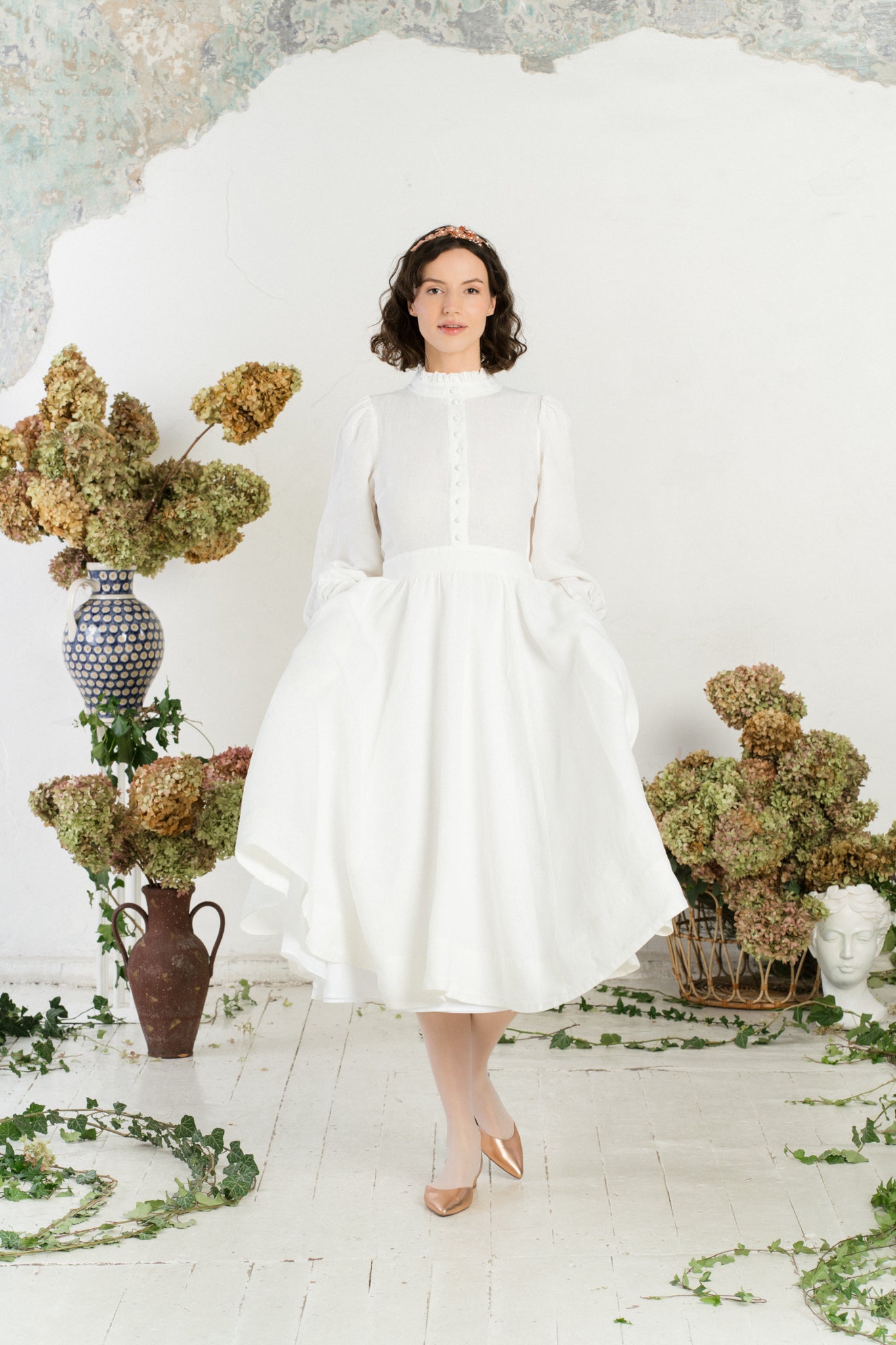 Abigail Dress, Long Sleeve, White Magnolia