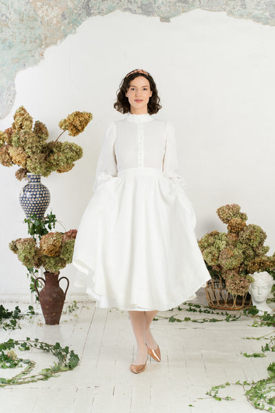 Abigail Dress, Long Sleeve, White Magnolia