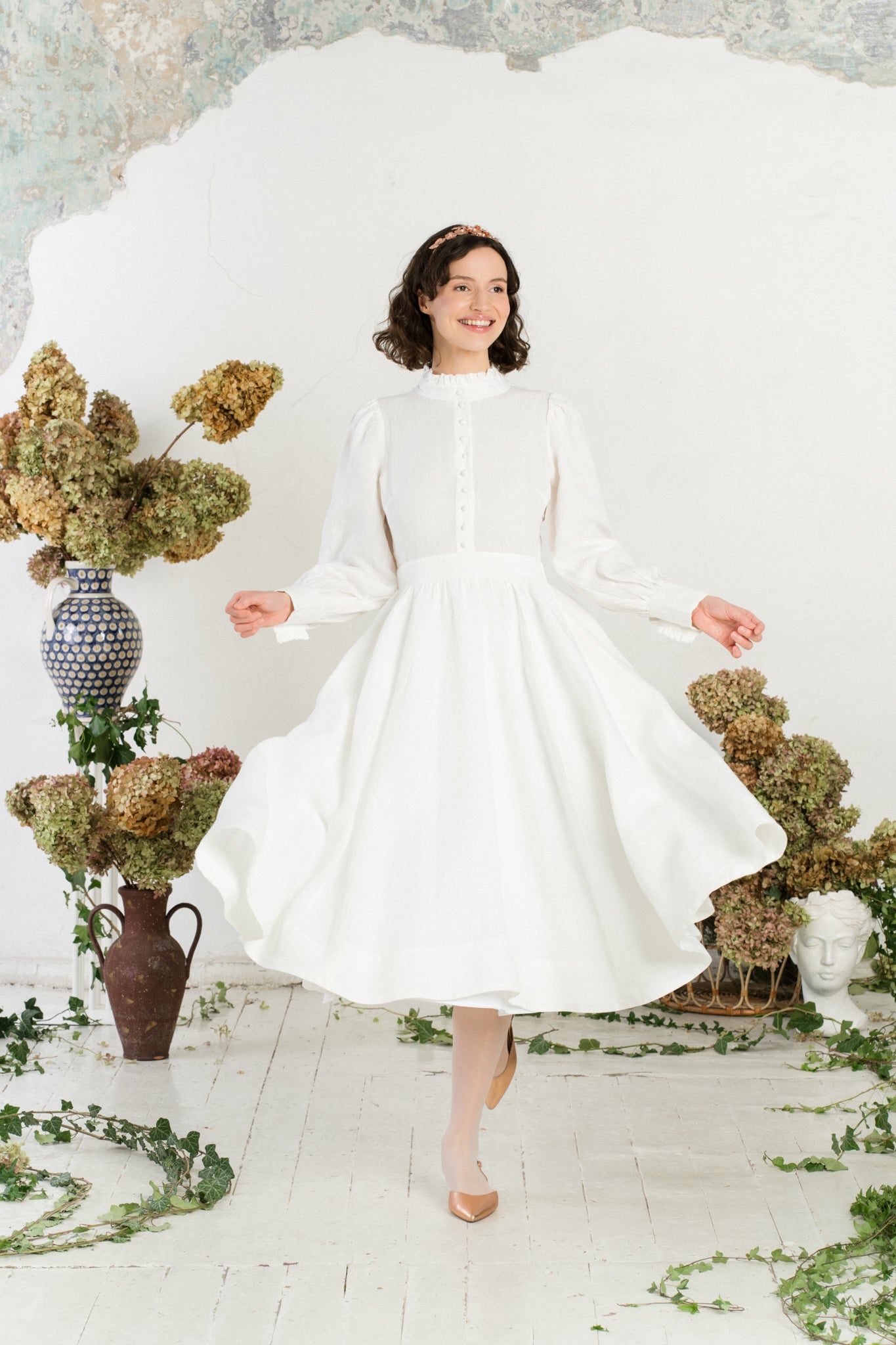 Abigail Dress, Long Sleeve, White Magnolia