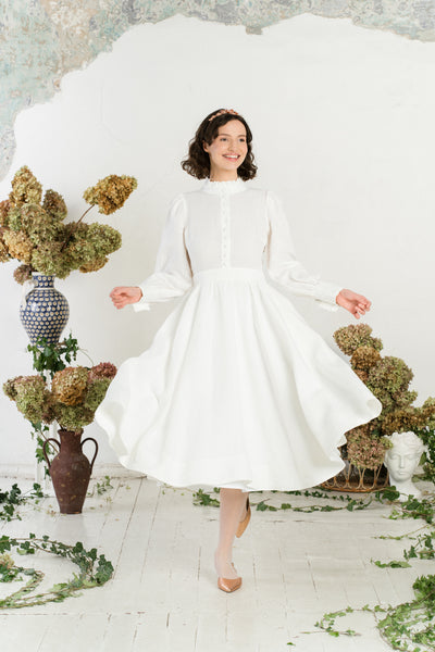 Abigail Dress, Long Sleeve, White Magnolia