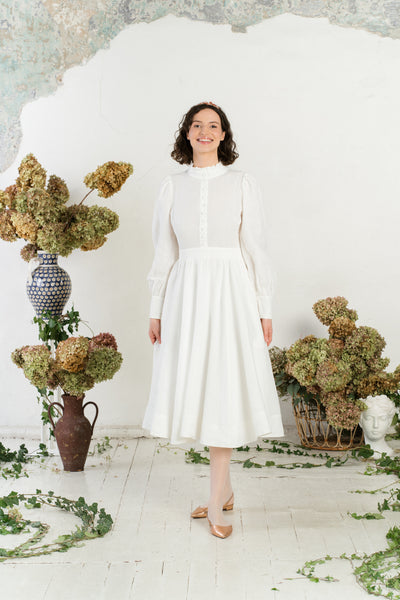Abigail Dress, Long Sleeve, White Magnolia