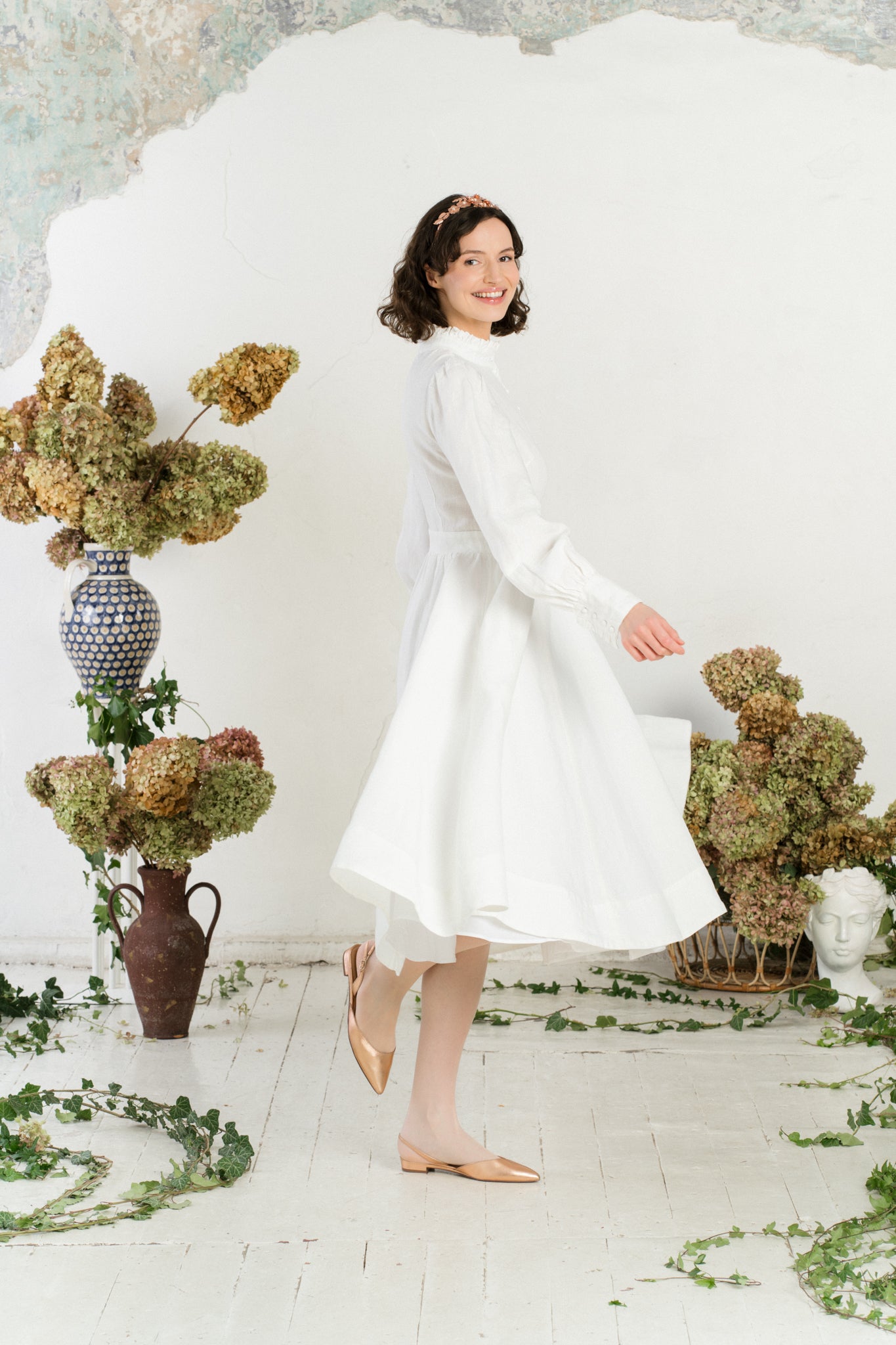 Abigail Dress, Long Sleeve, White Magnolia