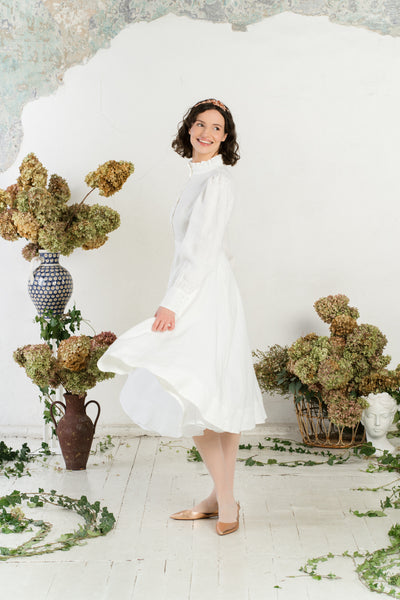 Abigail Dress, Long Sleeve, White Magnolia