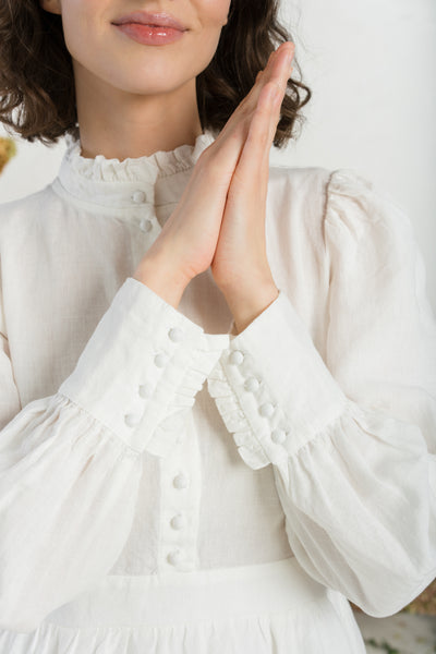 Abigail Dress, Long Sleeve, White Magnolia