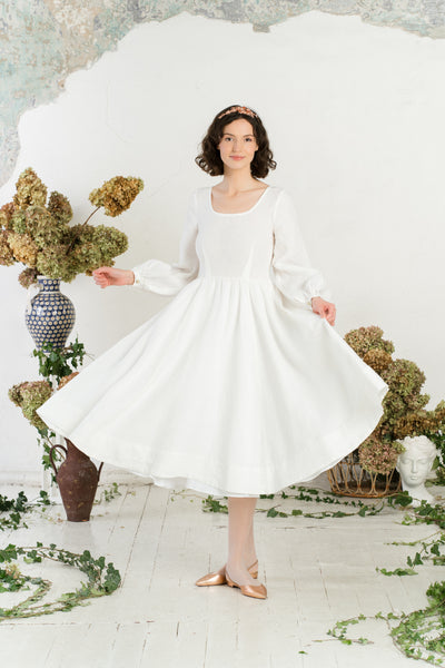 Carmen Dress, Long Sleeve, White Magnolia