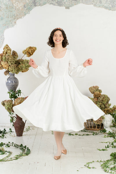 Carmen Dress, Long Sleeve, White Magnolia