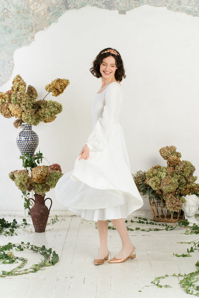 Carmen Dress, Long Sleeve, White Magnolia