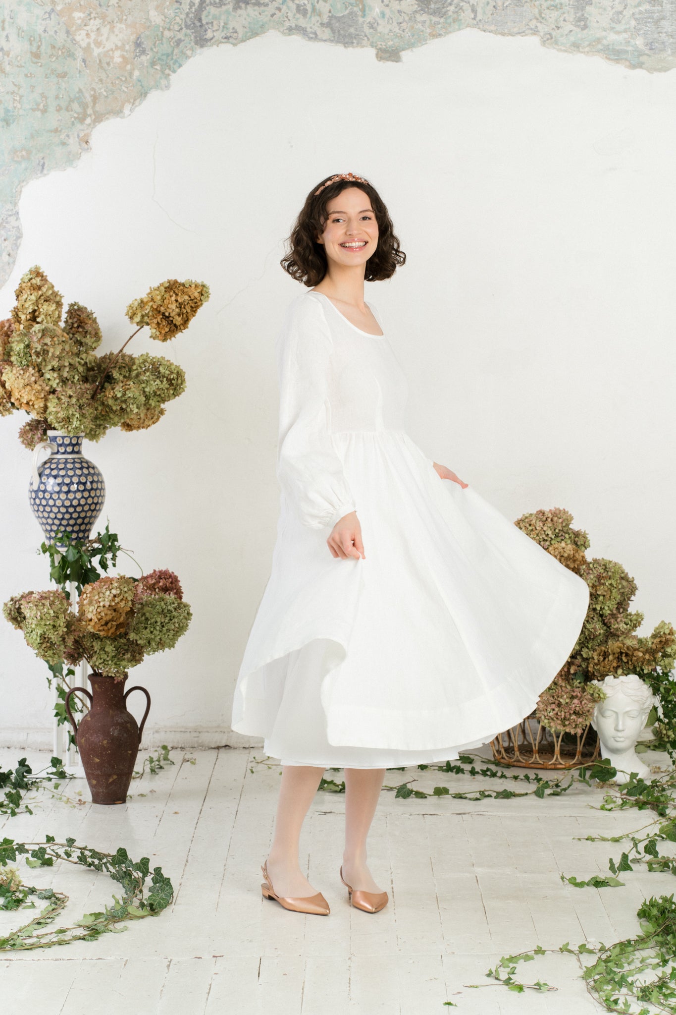 Carmen Dress, Long Sleeve, White Magnolia