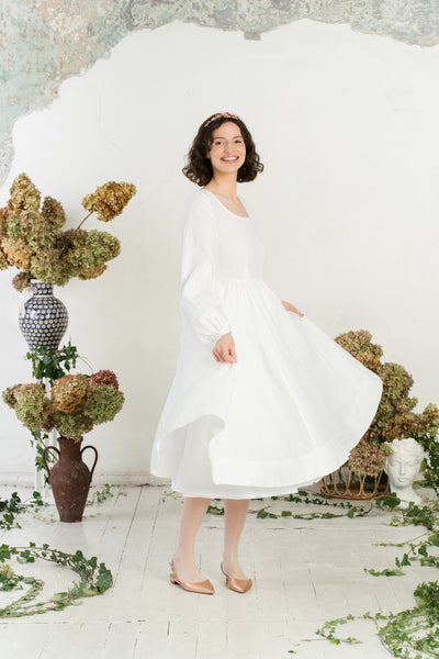 Carmen Dress, Long Sleeve, White Magnolia