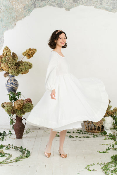 Carmen Dress, Long Sleeve, White Magnolia